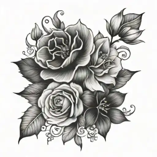 Scopio Thigh Tattoo With Flowers