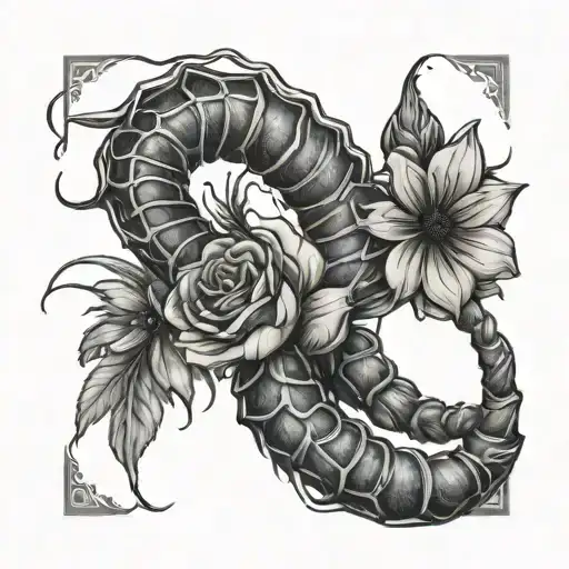 Scorpio Thigh Tattoo With Flowers Growing Inside Representing