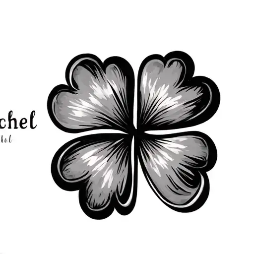 A Script Tattoo For The Name Rachel While Also Incorportaing A Four Leaf Clover