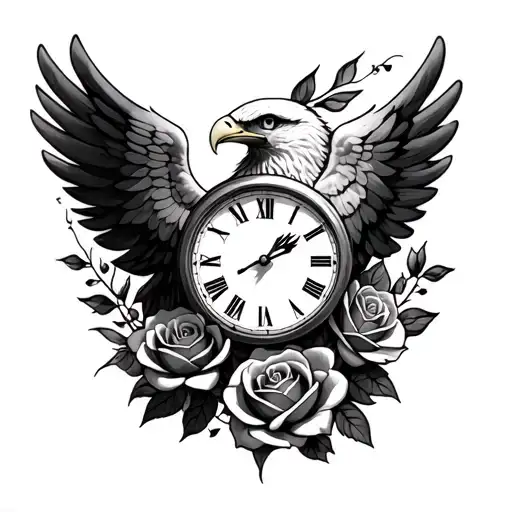 Clocks Eagle Wings Roses Eye