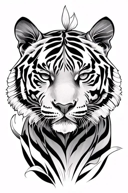 Tiger Lilly Flower With Fine Lines Geometric Design Under It