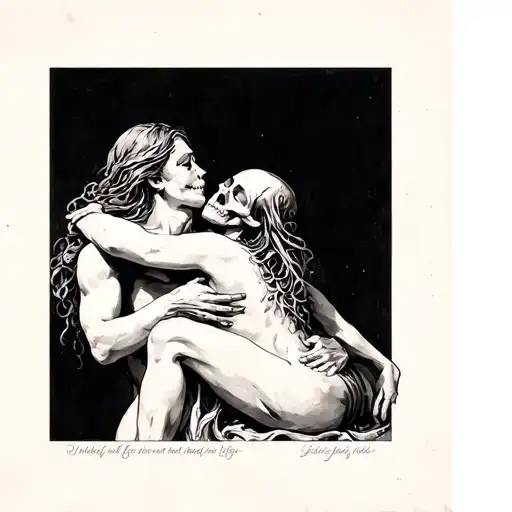 Holy Death Hugging A Woman Who Hurt Him Much And Life Does Not Show Her That Nobody Pays
