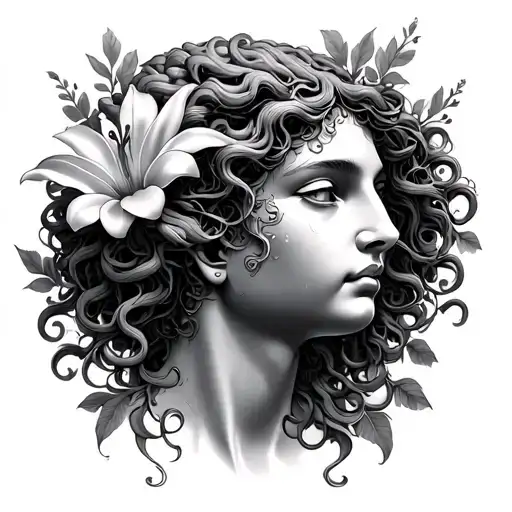 Lilly Flowers Around Medusa Head