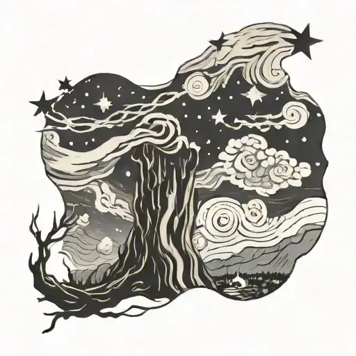 Starry Night By Van Gogh With Lightening