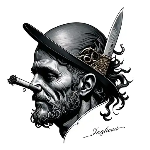 Sculp With Knife In The Head Smoking A Sigaret