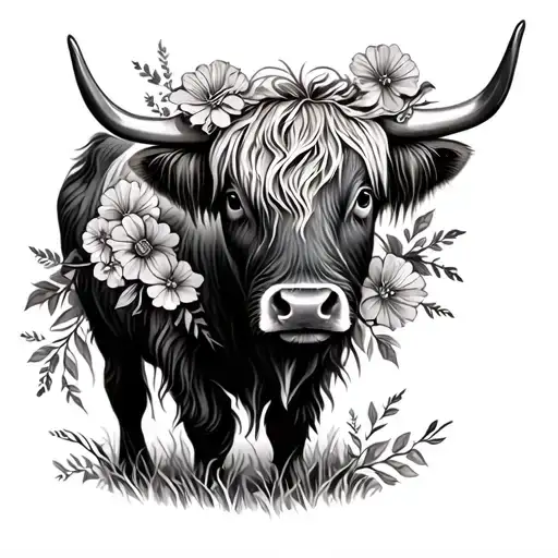 Highland Cow With Flowers Wrapped