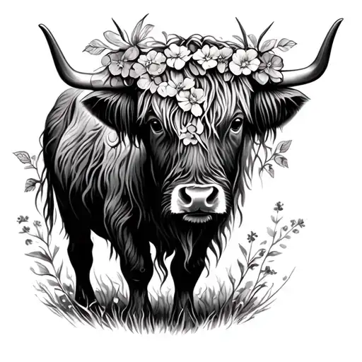 Highland Cow With Flowers Wrapped