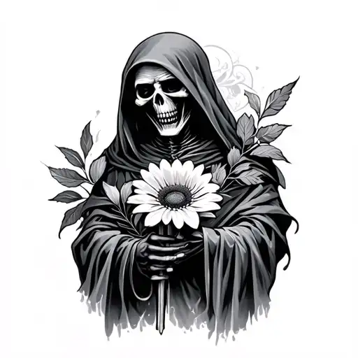 Grim Reaper Holding A Flower