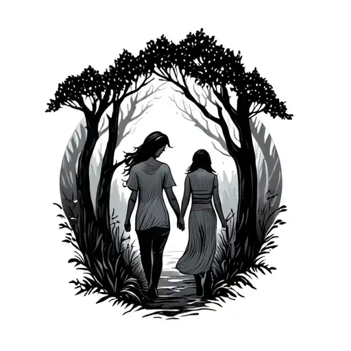 Mother And Son Walking Through Woods