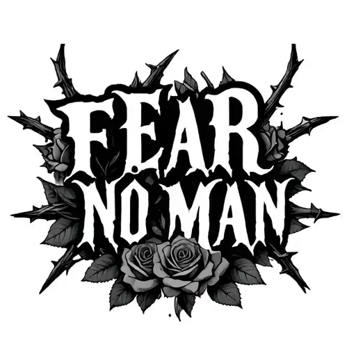 Fear No Man Written In Gothic Text With Roses And Thorns Surrounding It