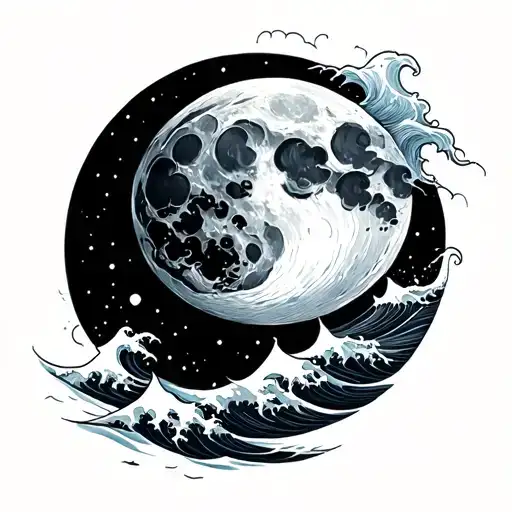 Moon And Waves Flowing
