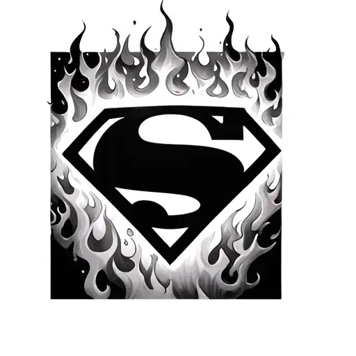 Superman Logo With Flames Coming Through Skin