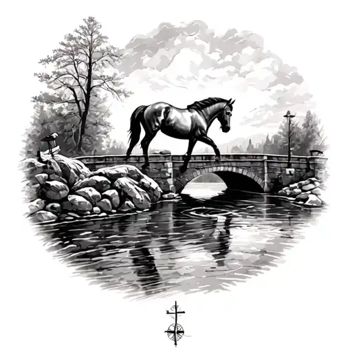 Half Time Half Compass Teddy Bear Horse Raching Silks River Under A Small Bridge
