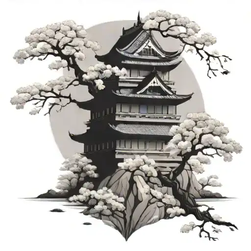 Japanese Castle Surrounded By Sakura Trees