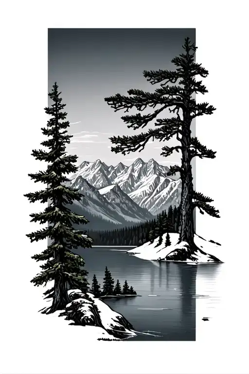 Mountains Olivetree Pinetree Lake Snow