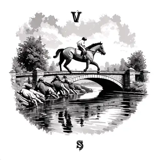 Half Time Half Compass Teddy Bears Horse Racing Silks River Under A Small Bridge