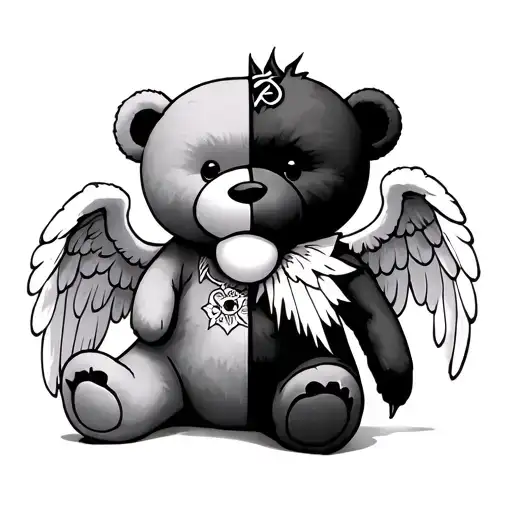 Teddy Bear With One Angel Side And The Other Evil