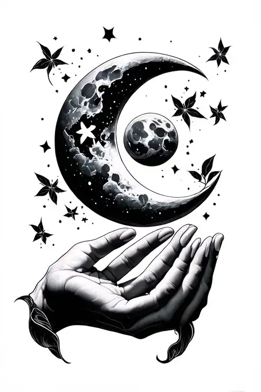 Hand Holding A Crescent Moon