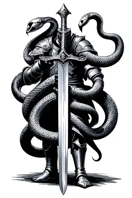 Knight Holding A Sword Being Wrapped In A Snake