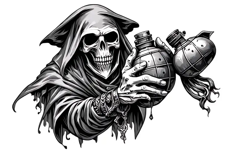 Grim Reaper Holding A Hand Grenade