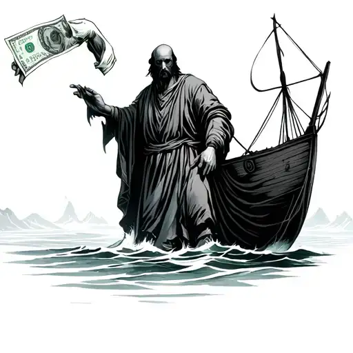Charon The Ferryman Holding Out His Hand Reaching While Dropping Payment Into His Hand