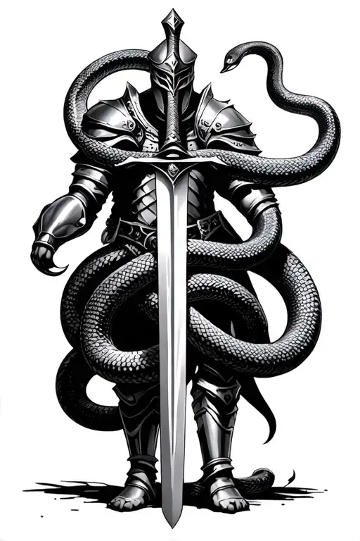 Knight Holding A Sword Being Wrapped In A Snake