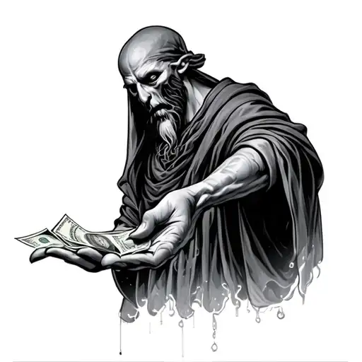 Charon The Ferryman Holding Out His Hand Reaching While Dropping Payment Into His Hand