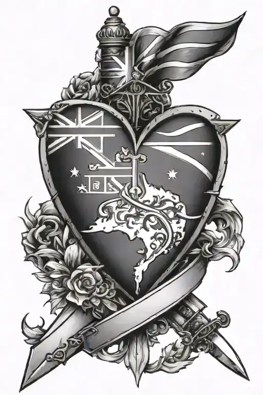 Australian Flag Heart And Sword Emerging