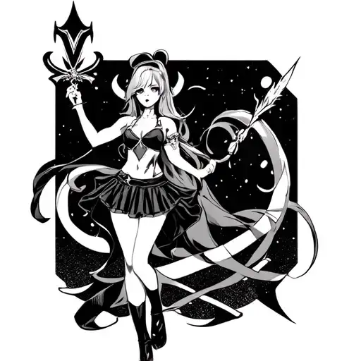 Helix And Dark Magician Girl Wearing A Mini Skirt And Holding A Wand