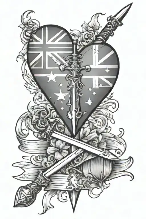 Australian Flag Heart And Sword Wrapped