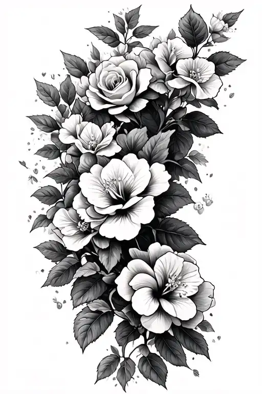 Cherry Blossoms With Roses Mayflowers Hibiscus
