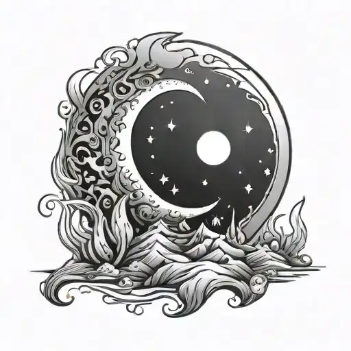 Moon In Dessert With Fire Element Symbol