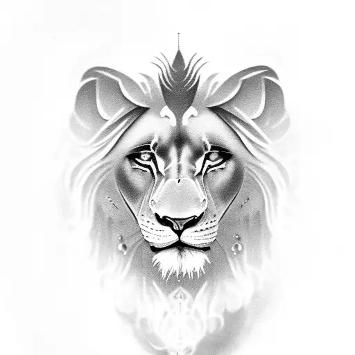 An Eerie Black-grey Lion And A Masai With Glowing Red Eyes