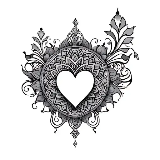Back Tattoo With Heart In The Middle And Royal Design Along With Mandala's