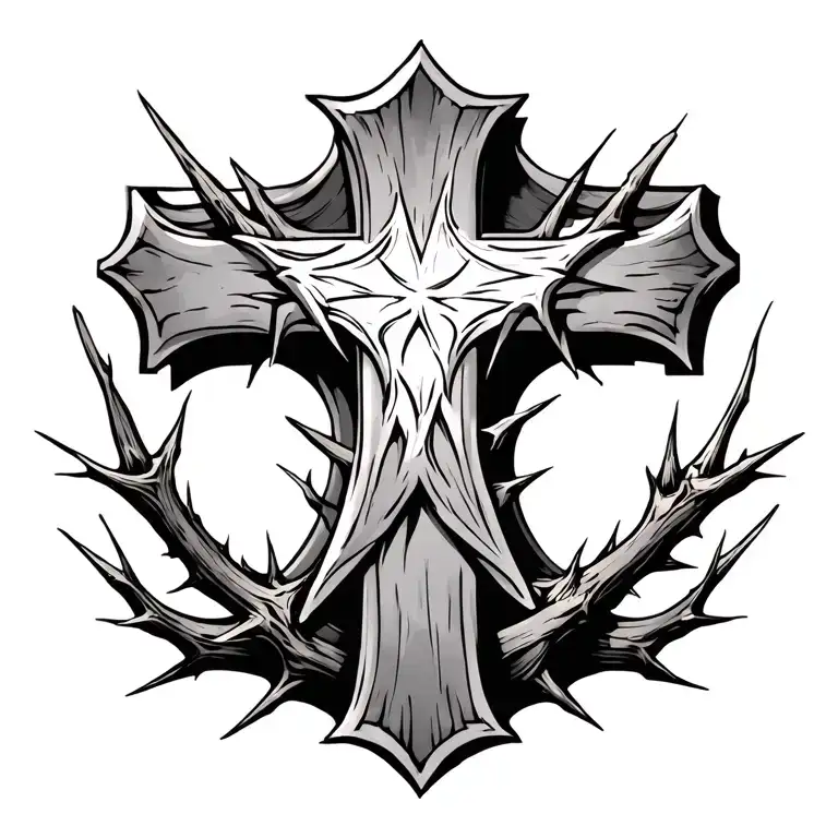 Cross With M At Top And Thorns In Middle
