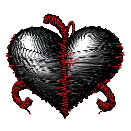 Simple Black Love Heart Formed With Lines And Incorporate The Red String Theory