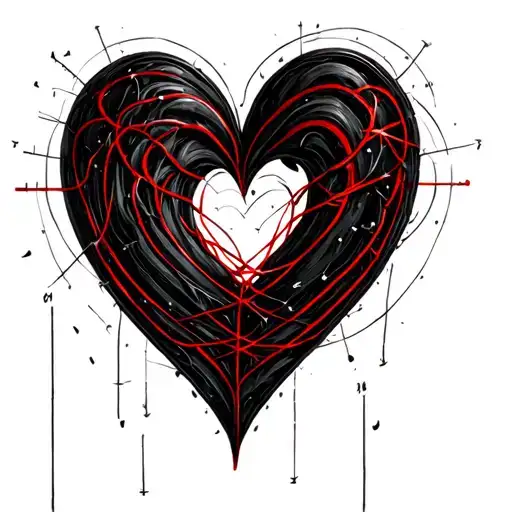 Simple Black Love Heart Formed With Lines And Incorporate The Red String Theory