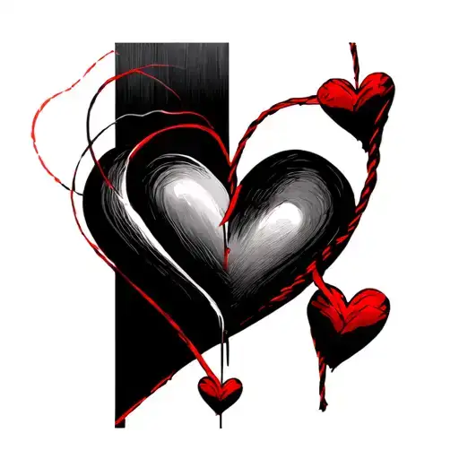 Simple Black Love Heart Formed With Lines And Incorporate The Red String Theory