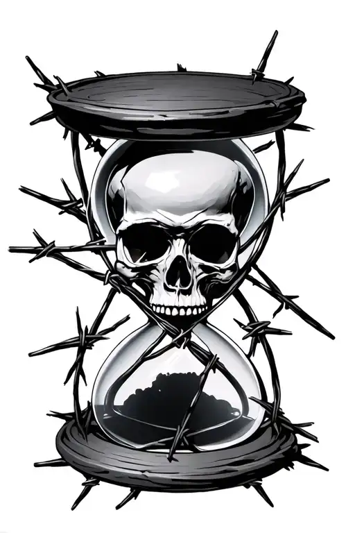 Hourglass With Skull Inside Wrapped In Barbed Wire