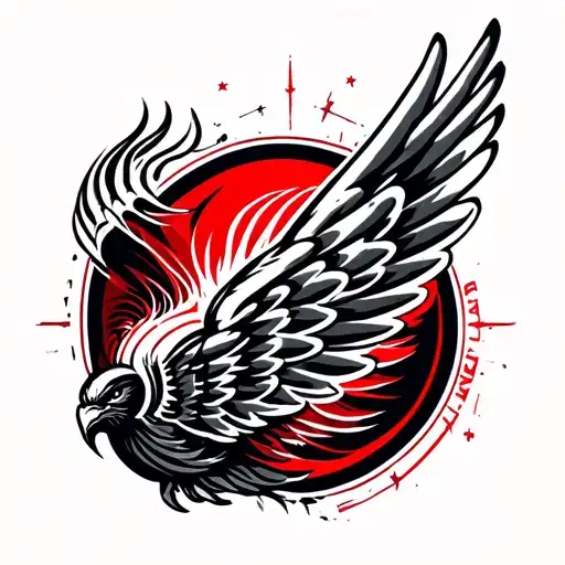 Red Wings Logo Combined With A Pheonix Rising