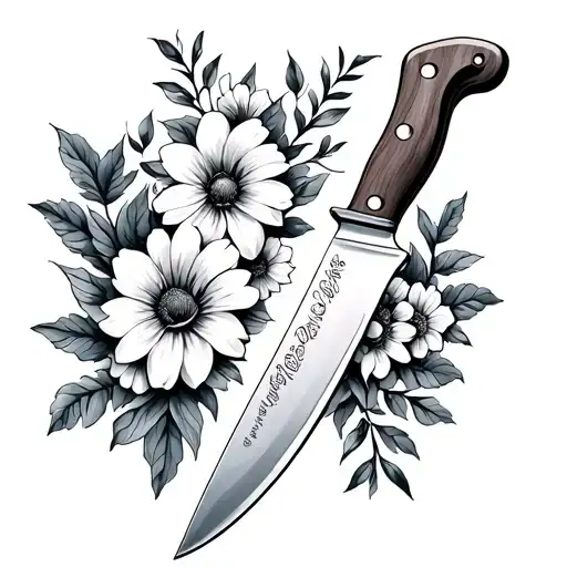 Kitchen Knife With Flowers Inside The Blade