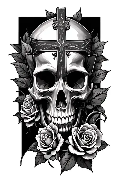 Skull Roses Cross
