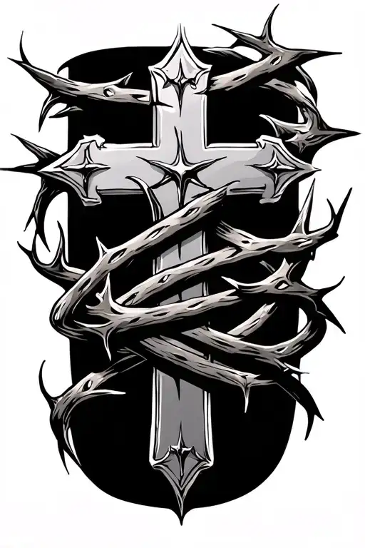 Cross Tattoo With Thorns Wrapping