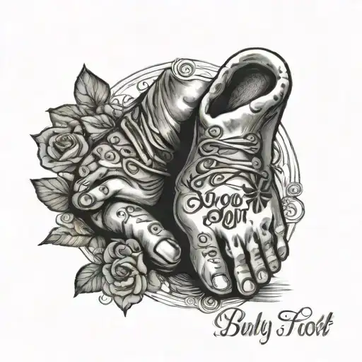 Baby Foot And Hand With Birth Date And Name