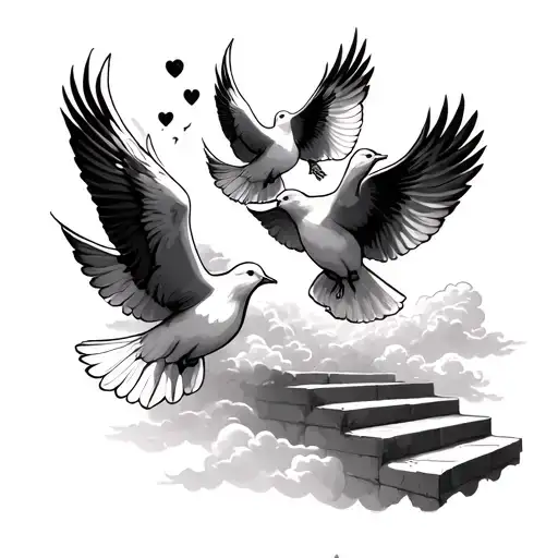 4 Doves Flying In Clouds With Steps Leading To Heaven With 2 Dates Inside Each Dove