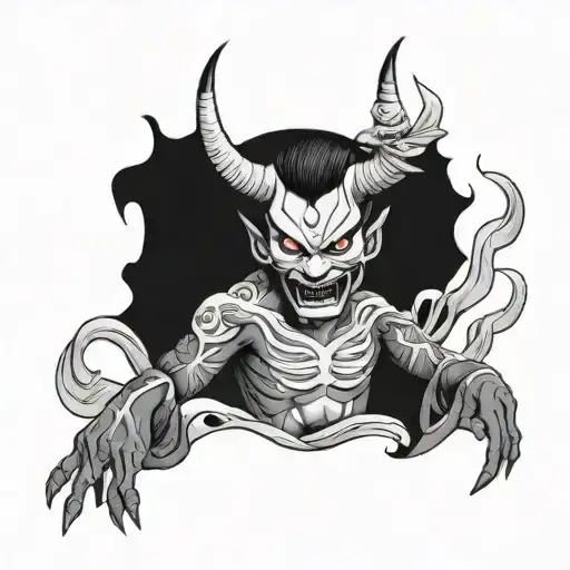 Jorogumo Holding A Hannya Mask