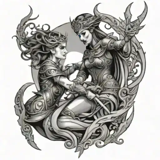 Goddess Freya Fighting Goddess Hela