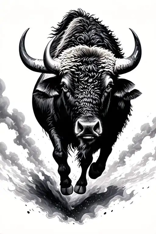 Buffalo Running Into A Storm