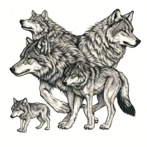 Wolf Pack With 2 Large Wolves 3 Medium Wolves And 3 Small Wolvex