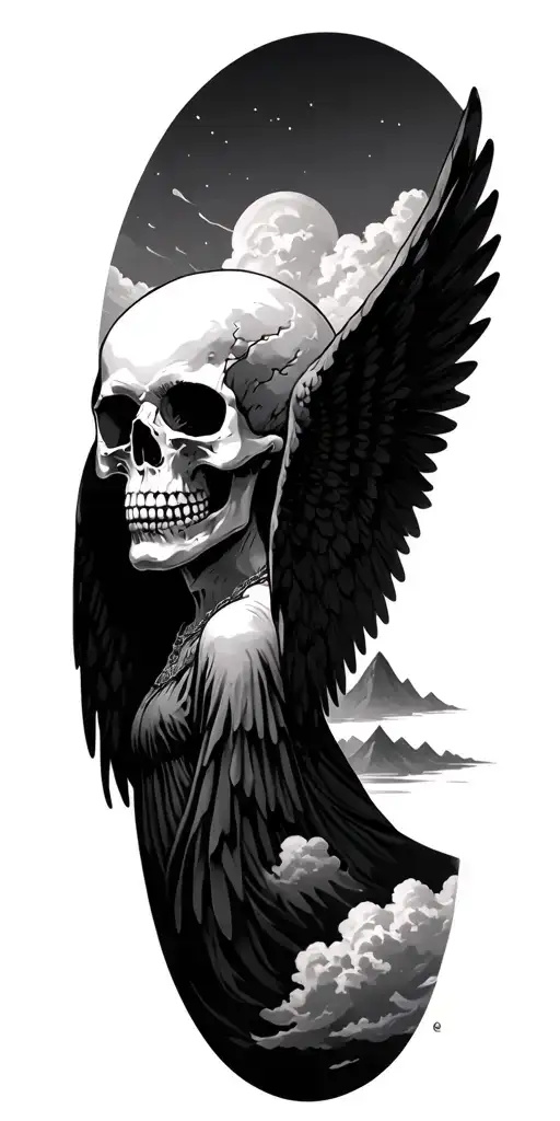 Angel Skull Clouds Mountains